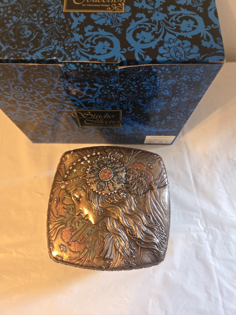 Beautiful Cold Cast Bronze Art Nouveau Jewelry Box With Women Engraved